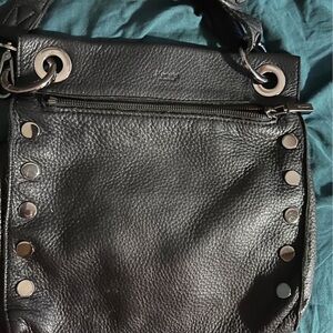 Hammitt Black Leather Crossbody Bag with Silver Accents